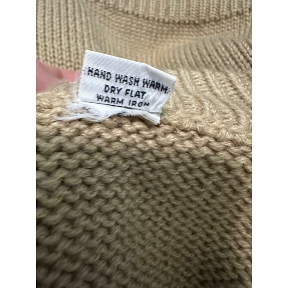 Vintage Unisex Tan Chunky Cable Knit Zip Sweater Jacket Acrylic Medium - Picture 10 of 11